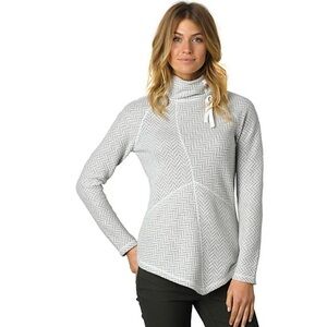 Prana Mattea gray herringbone wool blend mock neck asymmetric hem sweater XS